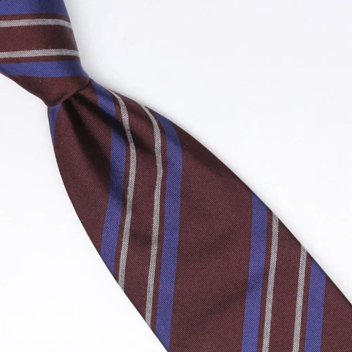 John G Hardy Mens Silk Cotton Necktie Navy Burgundy Blue Gray Stripe Weave Tie