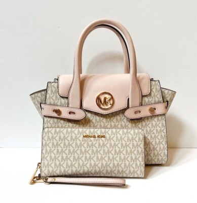 MICHAEL KORS CARMEN MD FLAP SATCHEL SHOULDER BAG + WALLET SET MK