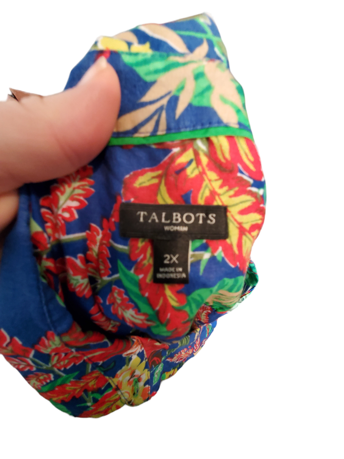 Talbots top womens size 2X button up blue tropica… - image 4
