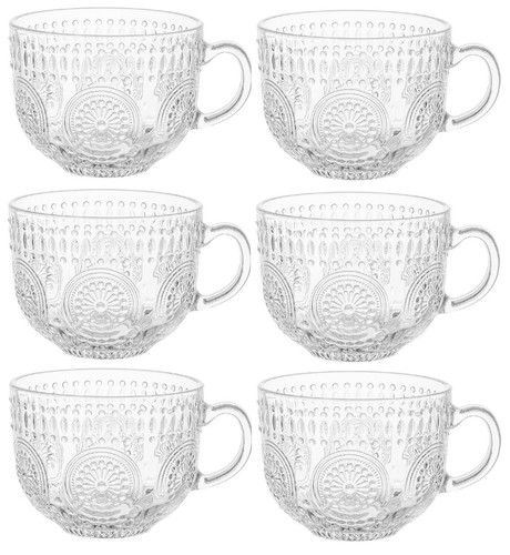 6pc Glass Cup Mug 440 Ml Clear Glass With Handles Tea Coffee Cups Mugs - 第 1/6 張圖片