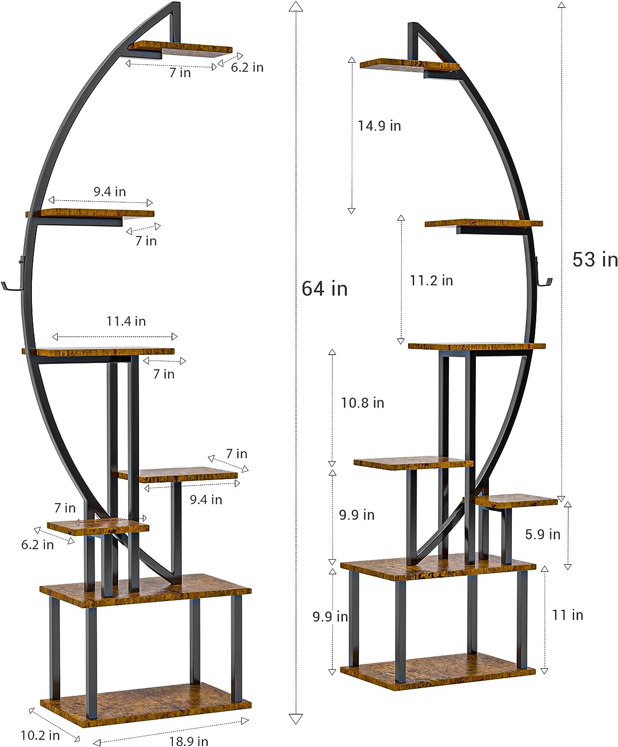 BACEKOLL Tall Plant Stand Indoor with Grow Light 7 Tiered Metal Plant