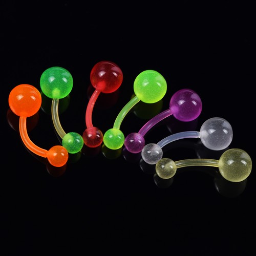 140Pcs Belly Button Rings Glow in The Dark Acrylic Navel Ring Banana Barbell 14G - Picture 5 of 12