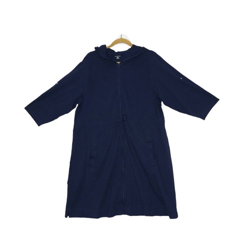 Land's End Women's 2X 20W 22W Draw Waist Hooded Dress Full Zip Roll Tab Sleeves - Picture 4 of 10