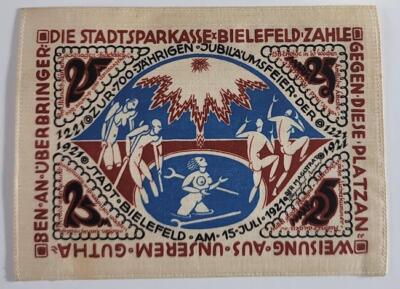 25 Mark 1921 Germany Bielefeld, Brown and Blue Silk Notgeld