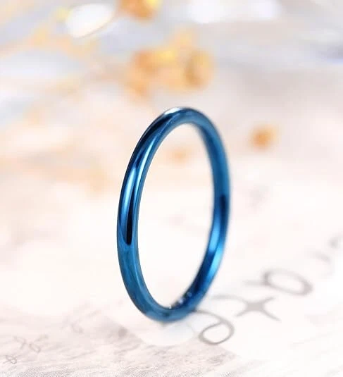 2mm Thin Titanium Band Ring for Women Simple Blue Wedding Ring Polished Comfort - Image 4 of 4