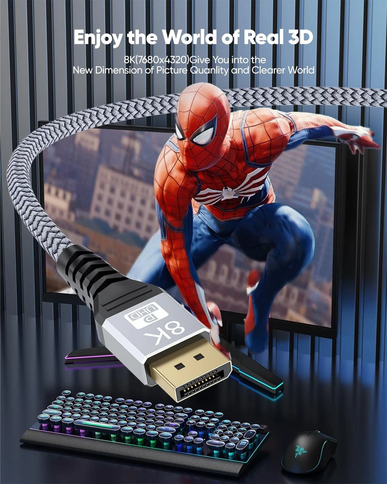 Display Port to Display Port Cable 1.4 DP to DP 8K 60Hz High Speed Video Audio - Image 3 of 4