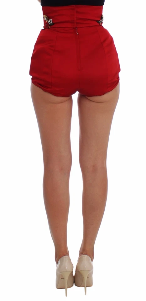 DOLCE & GABBANA Shorts Red Silk Crystal Roses Hot Pants IT40 / US6 / S RRP $4900 - Image 2 of 4