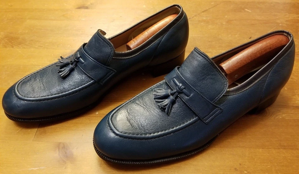 Mocasines De Colección, Huesos Perezosos, Cuero, Azul Índigo, Borlas (Talla 8.5C) Foto 4 de 4