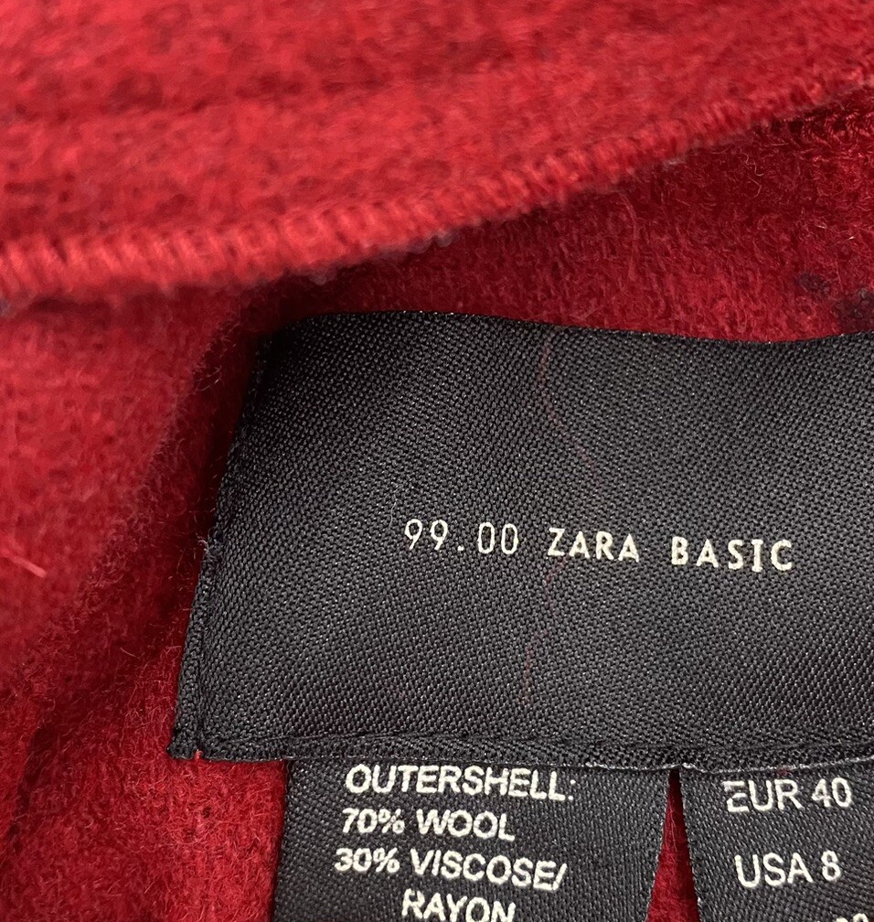 Zara Basic Red Wool Blend  Jacket Hooded Womens S… - image 3
