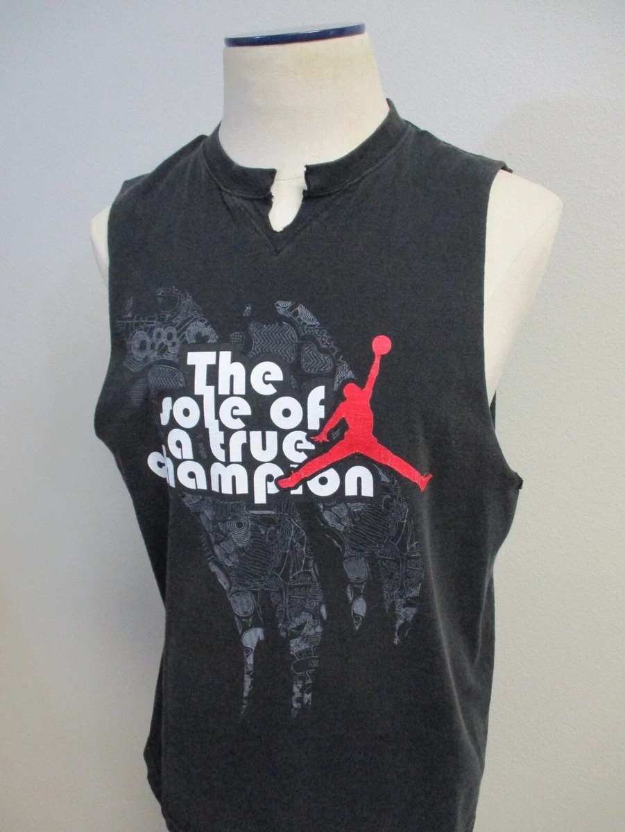 VINTAGE Air Jordan Shirt XL Black Distressed Sleeveless Tank Muscle Cut Off Mens