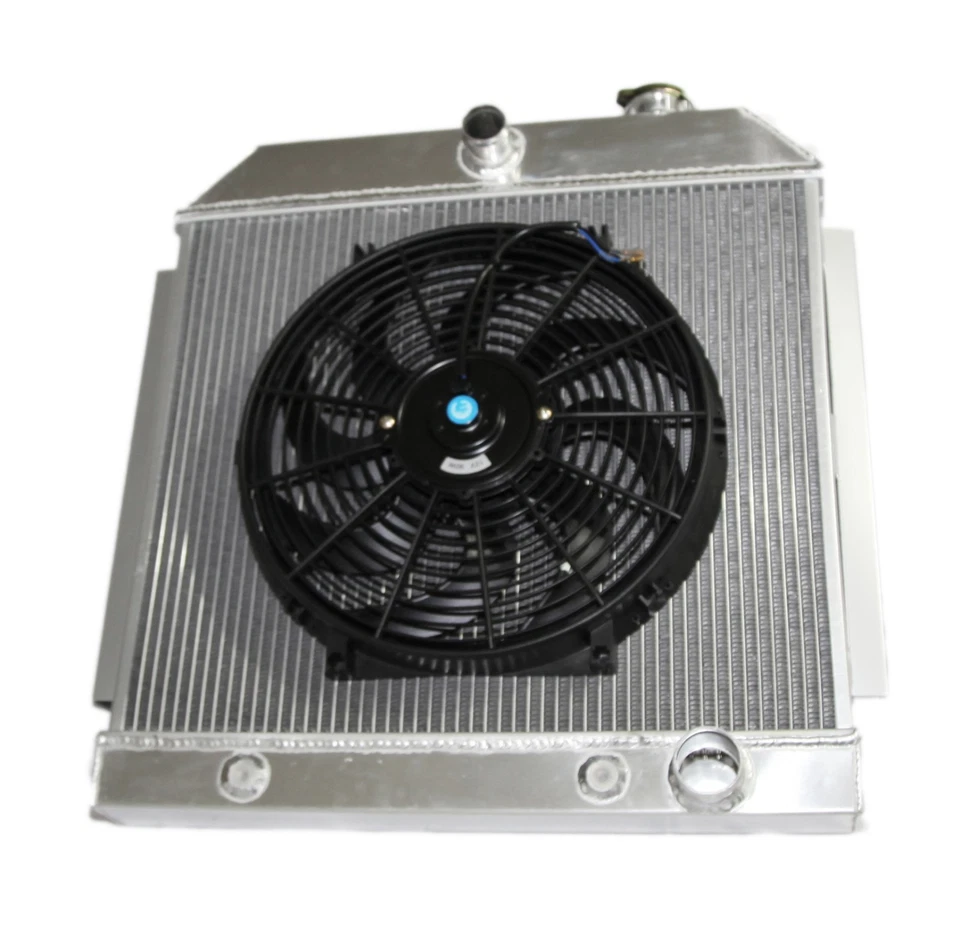 Radiador de rendimiento de 3 núcleos + ventilador de 14" para Chevy Bel Air/Nomad/150/250 MT V8 55-57 Foto 4 de 4