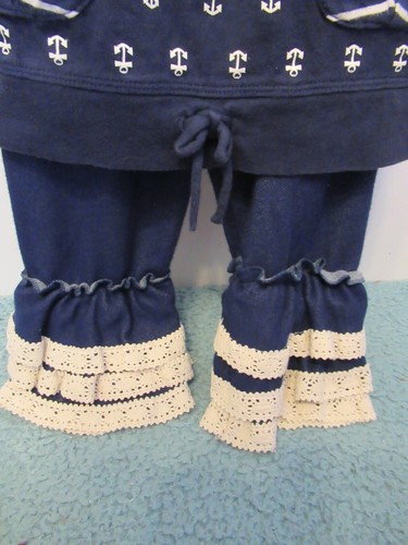 (CC) Girls 2 Piece Navy Long Sleeve Top and Pants Outfit Anchor White Trim 4T - Picture 5 of 8