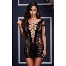 X-Gen Products Corset Front Lace Mini Dress Black Cap Sleeves