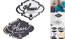 2 Pcs Please Remove Your Shoes Sign Wooden Shoes Off Sign for Front Door Retro