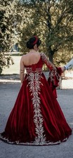 Damen HennaAbendkleid lang rot One-Shoulder 1...