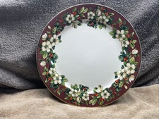 Chop Plate Platter Sakura Splendor Burgundy 12” Green Holly Unused Christmas