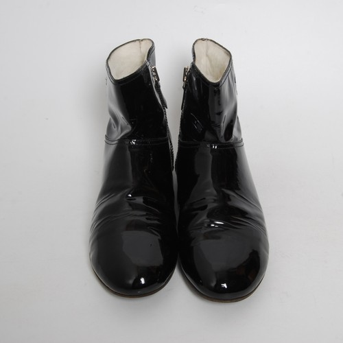 CHANEL Women Black Ankle Boots Patent Leather Solid Low Heel Booties Size EU 40C - Picture 3 of 9