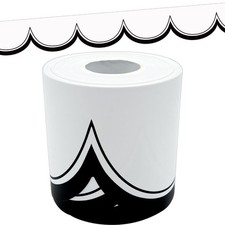 Classroom Border Trim, White Black Scalloped Design, Die Cut Rolled, 50ft