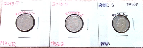 2013-P MINT STATE / 2013-D MINT STATE / 2013-S PROOF ROOSEVELT DIMES