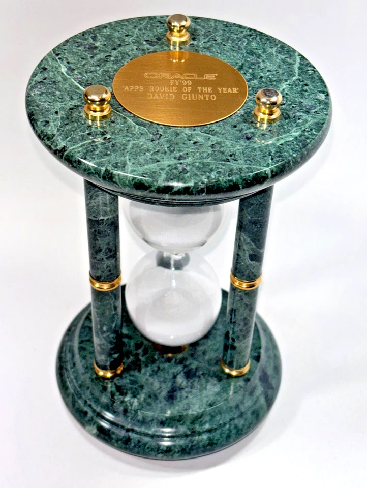 Oracle 1999 App Creation Employee Award 7" Hourglass Timer Gold & Marble Vintage - Image 3 of 4