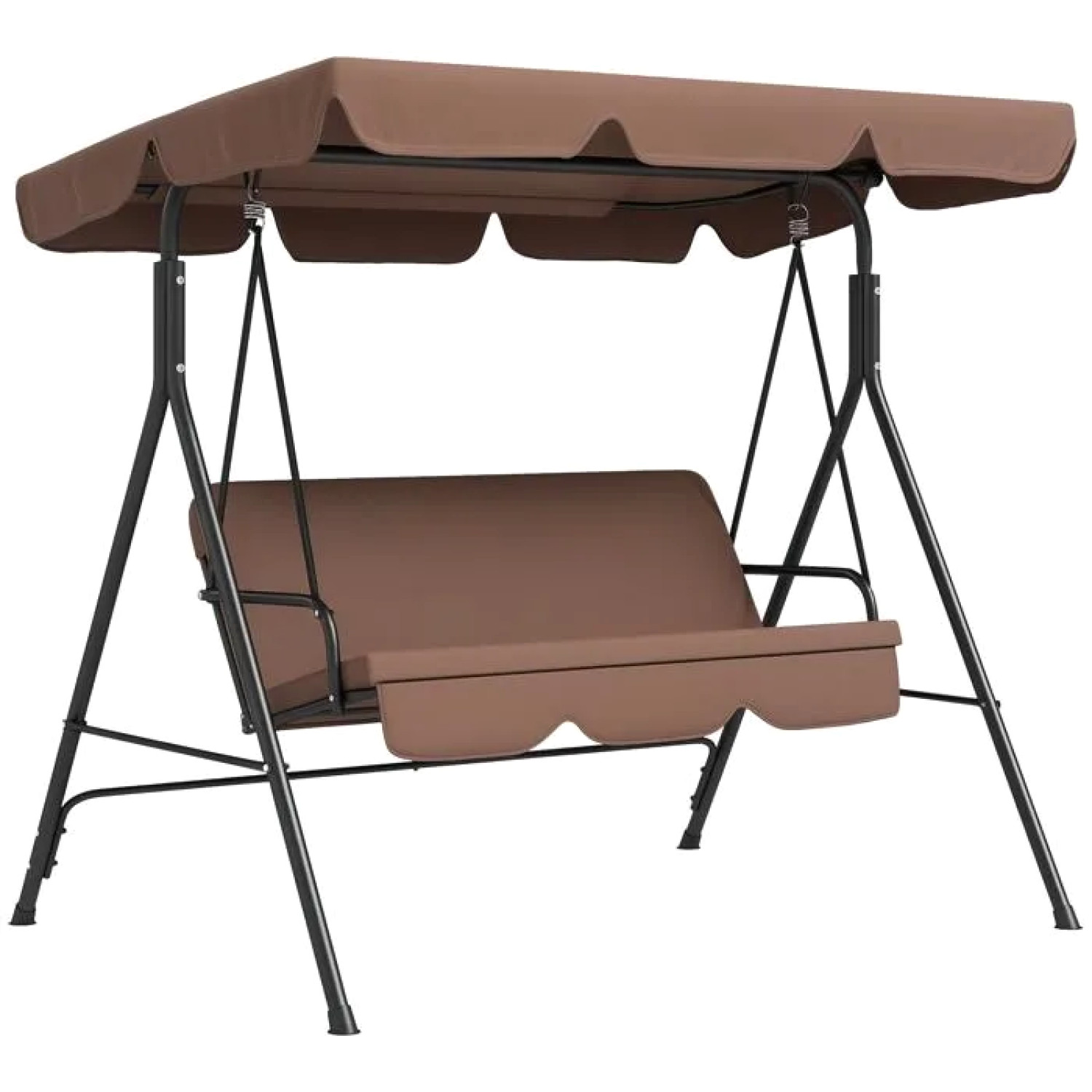 Balancelle de jardin 3 places marron en acier avec toit réglable 172x110x153cm