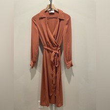 Asos Design Collared Wrap Midi Dress With Tie Belt Size 2