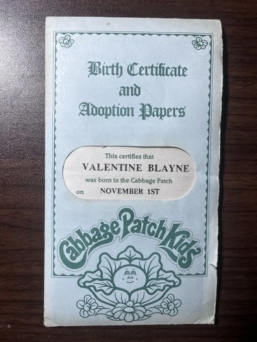 Vintage Cabbage Patch Kids Birth Certificate Set Valentine Blayne + Catalog