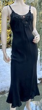 VINTAGE 1930's BLACK SILK BIAS CUT NIGHTGOWN W/ LACE