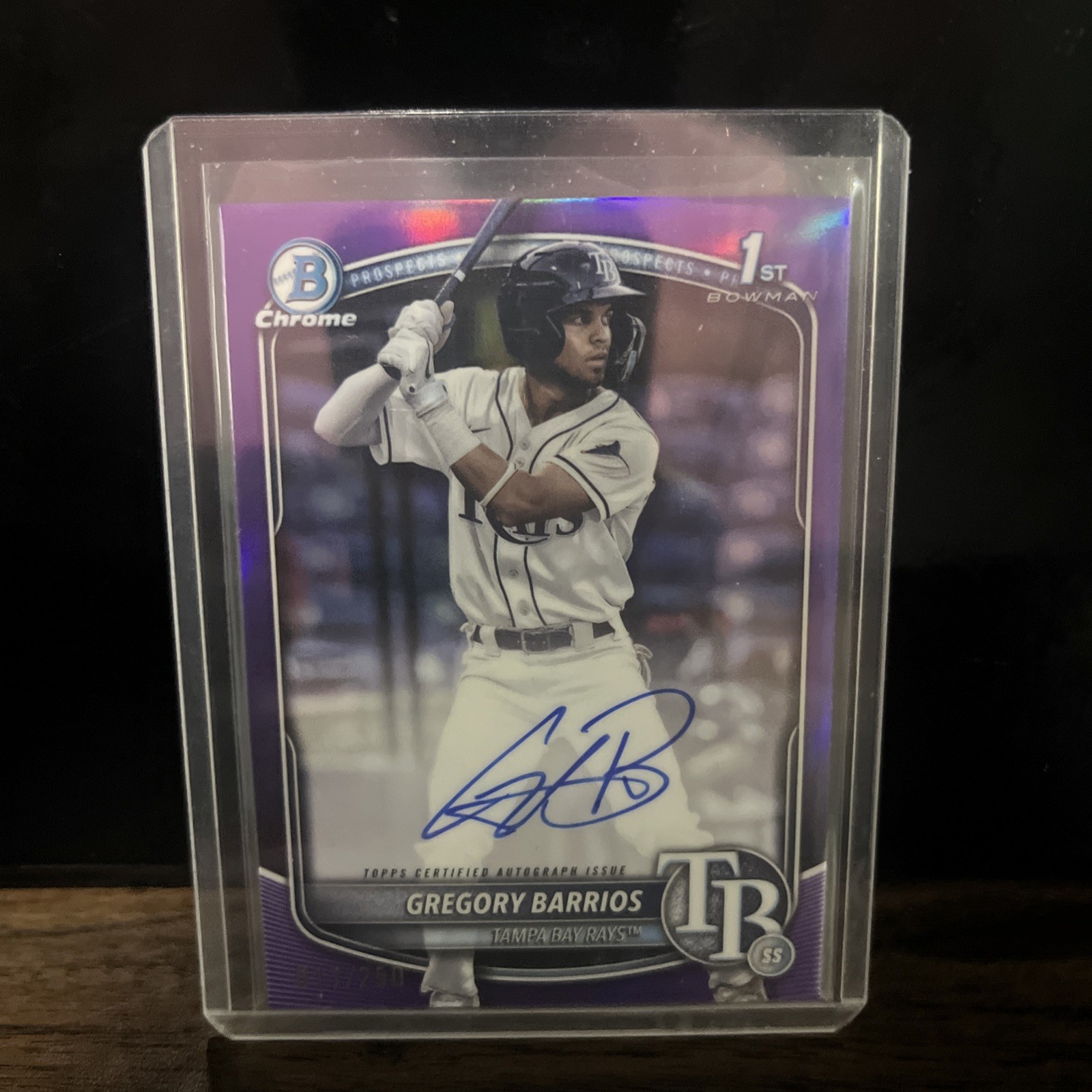 Gregory Barrios 2025 Bowman Chrome 1st Bowman Auto Purple Refractor /250 Rays