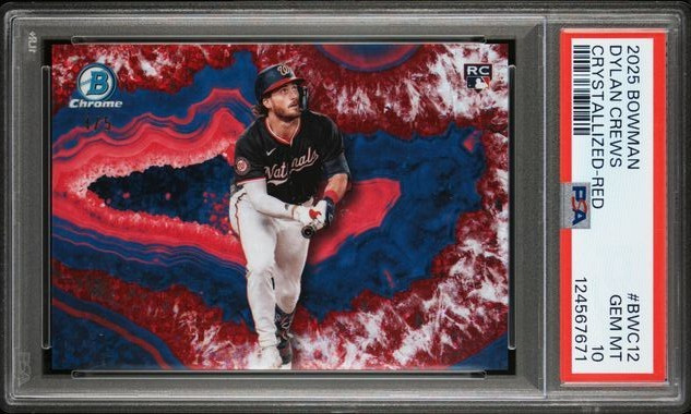 2025 BOWMAN CHROME DYLAN CREWS CRYSTALIZED RED REFRACTOR RC /5 PSA 10 SSP