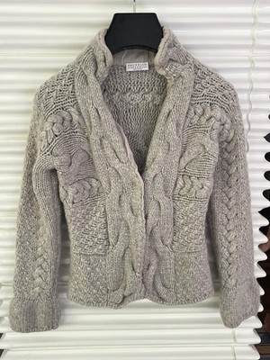   Brunello Cucinelli Strickjacke 100% Kaschmir   Zopfstrick Pailletten XS/S