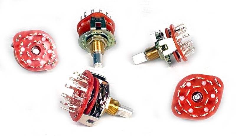 ALPHA 10YD026 --- 2-POLE 6-POSITION (2P6T) ROTARY SWITCH (LOT OF 5) --- NEW