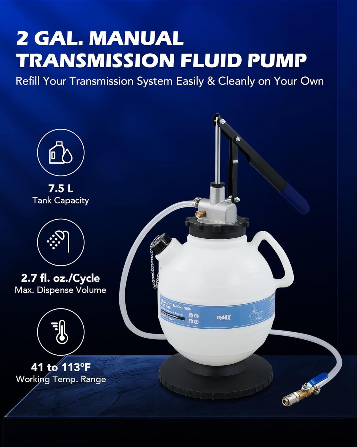Efficient 2 Gallon Manual Transmission Fluid Hand Pump with 15 Adapters Included