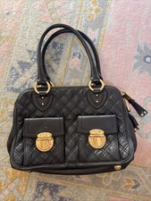 MARC JACOBS Black Venetia Quilted Leather 2-pocket Satchel Handbag Bag Purse