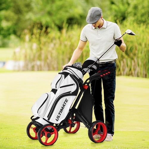 Costway Folding 4 Wheels Golf Push Cart W/Bag Scoreboard Adjustable Handle Red - Picture 6 of 12