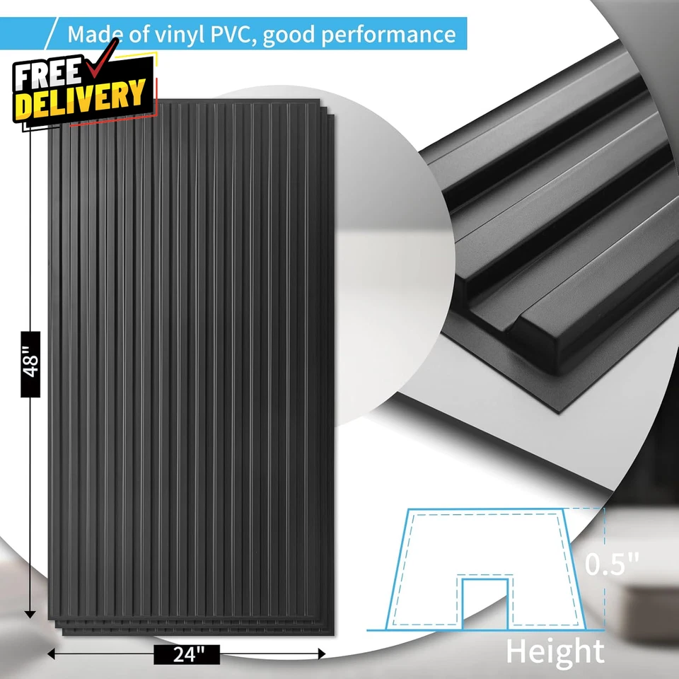 6 Pack 3D Slat Wall Panels 2x4ft PVC Decorative Ceiling Tiles Black - Image 4 of 4