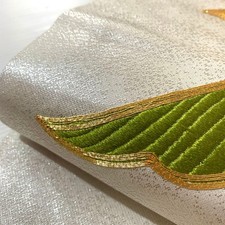 Japanese Kimono Nagoya Obi Pure Silk Silver Ground Gold Embroidery Arabesque