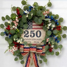 4th of July Eucalyptus Wreath for Front Door 23 inch 17762026 USA 250th Anni...