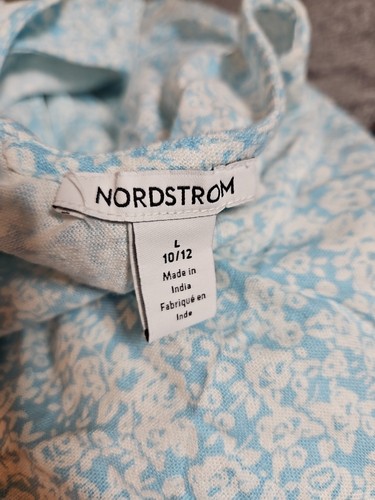 Nordstrom Sleeveless Blue Floral Print Elastic Waist Linen Dress Size L (10/12) - Picture 7 of 7