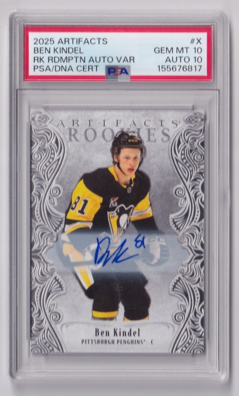 2025-26 Rookie Auto Psa 10 Auto 10 Ben Kindel Rookie PSA 10 Pittsburgh Penguins