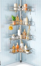 4Tier Corner Shower Shelves Metal Tension Pole Caddy in Silver Gray