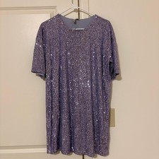 Asos Womens Sequined Dress Size 0 Purple Garment Mini Short Sleeve Lined