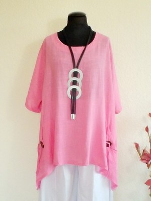 New Collection° Sommer Zipfel BIG Tunika Shirt Taschen Baby Pink  Einheitsgröße