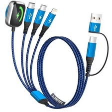 Multi Charging Cable for iPhone Watch Charger, 4 in 2 USB A/C 1PCS 5FT 1 Blue
