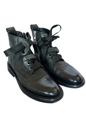 Zadig & Voltaire Laureen Roma Black Leather Ankle Boots Ribbon Lace EU 39