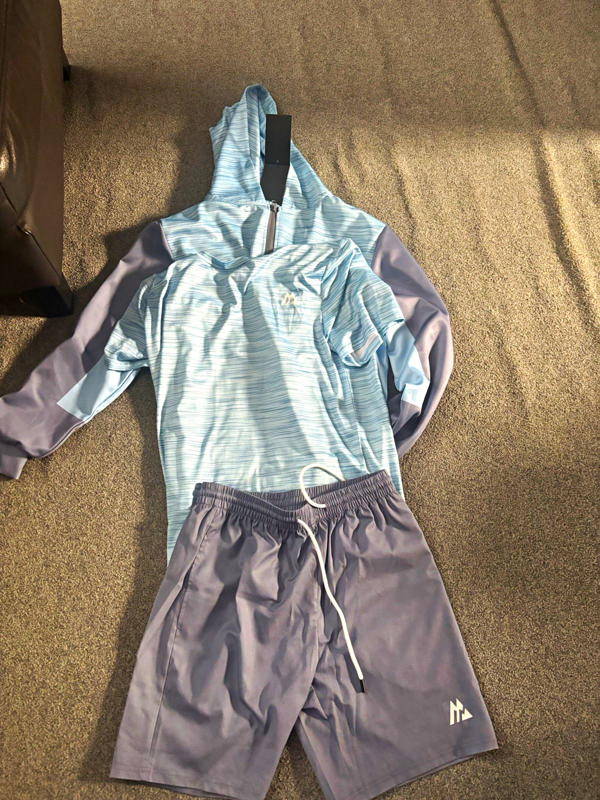 Montirex Men’s 2 Piece Hoodie & Shorts Set Striped Blue/Grey Size M