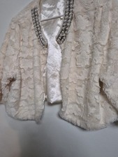 White Fur Stole Size XL PARK AND MAIN WHITE BEADING RHINESTONES PROM WEDDING VTG