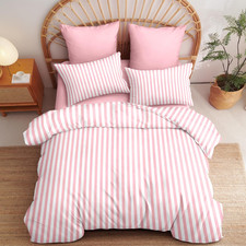 Striped Duvet Cover Queen Size Pink Stripe Geometry Bedding Set for Girls 3 Piec