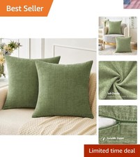 Sophisticated Solid Dyed Sage Green Chenille Pillow Covers - 18x18 Set of 2 