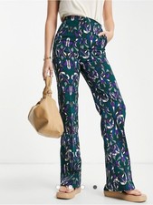 Mango 70s Retro Print Flare Pants High Rise Mod Psychedelic Stretch Trousers 6